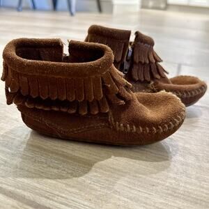 Minnetonka Brown Double Fringe Side Zip Boots